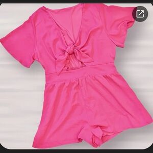 Vibrant Pink Tie-Front Romper